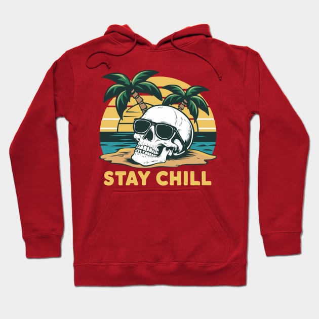 Stay Chill Retro Sunglasses Sunset Skull Design Hoodie by TF Brands